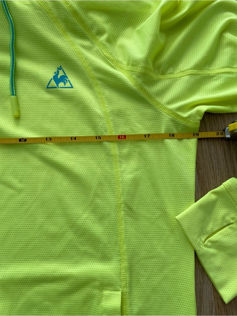 Vintage Le Coq Sportif Neon Yellow Hooded Zip-Up Jacket with Teal Trim - Picture 4 of 5